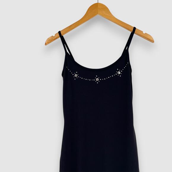 90s Vintage Guess Jeans Black Studded Midi Slip Dress Small - Picture 8 of 8